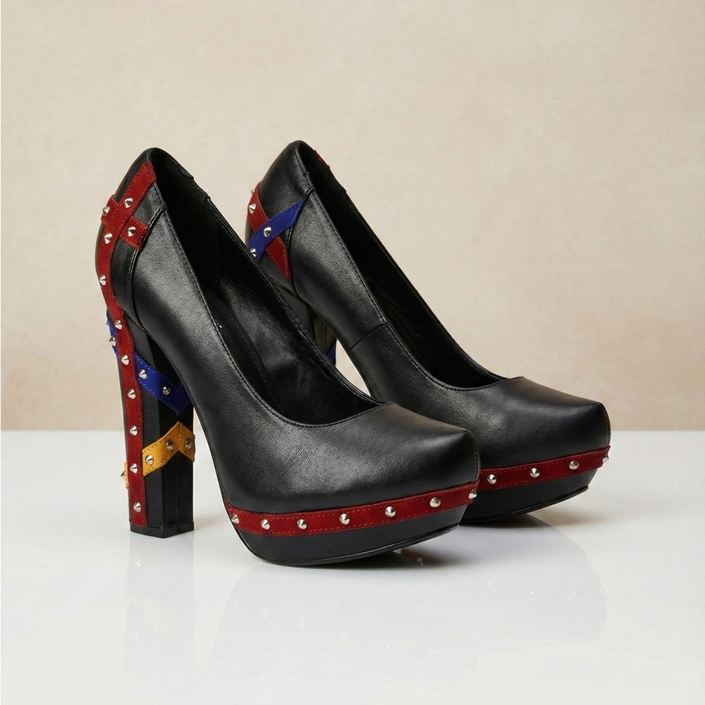 Naughty Monkey Multi-Color Studded Platform Heels